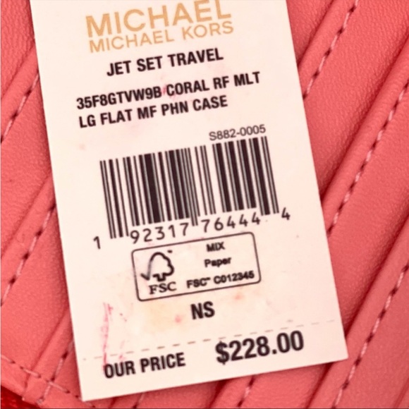 Michael Kors Jet Set Travel Large Phone Case Wristlet Wallet Coral Reef - Picture 13 of 13